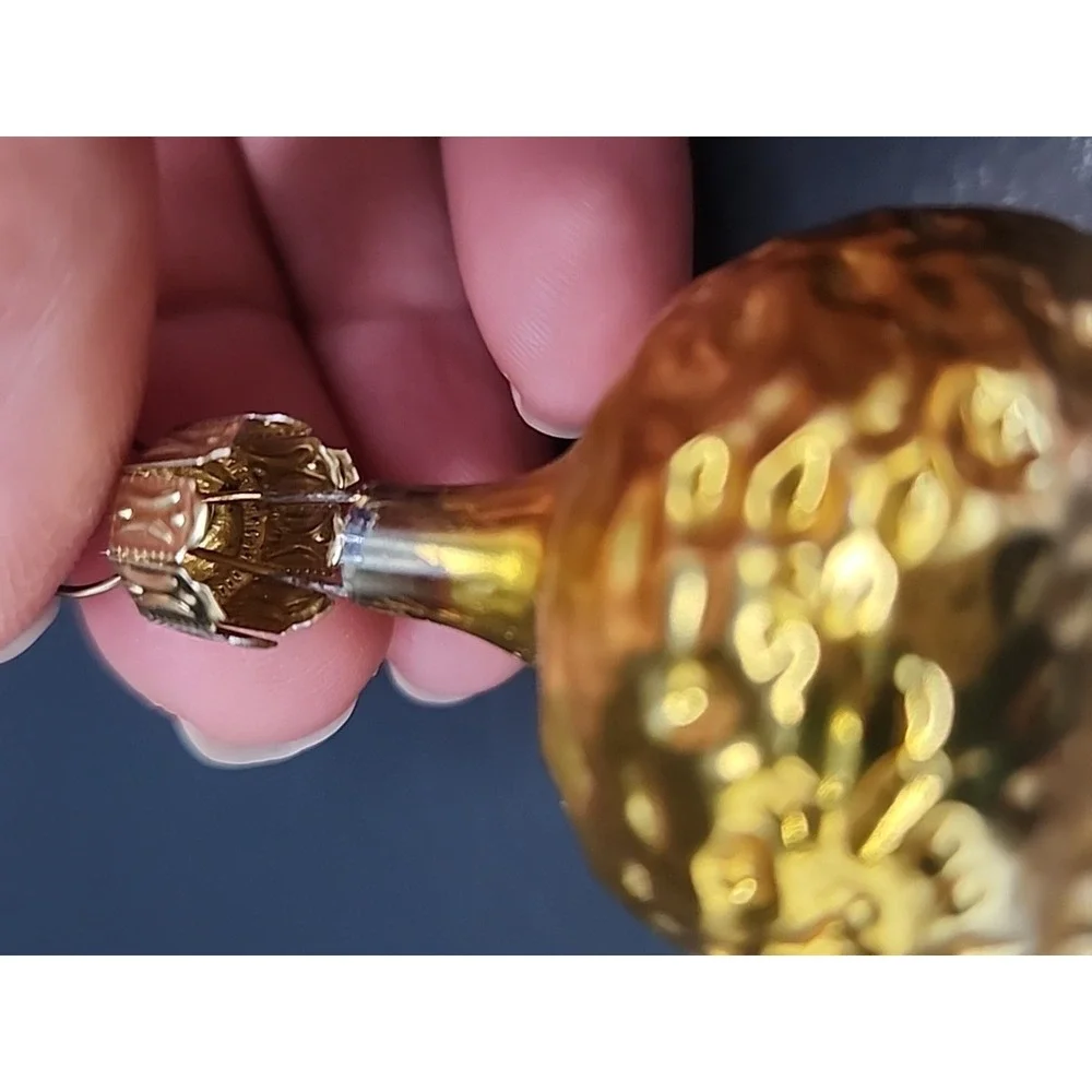 Vintage Acorn Goldtoned Textured‎ Hand Blown Glass German Christmas Ornament